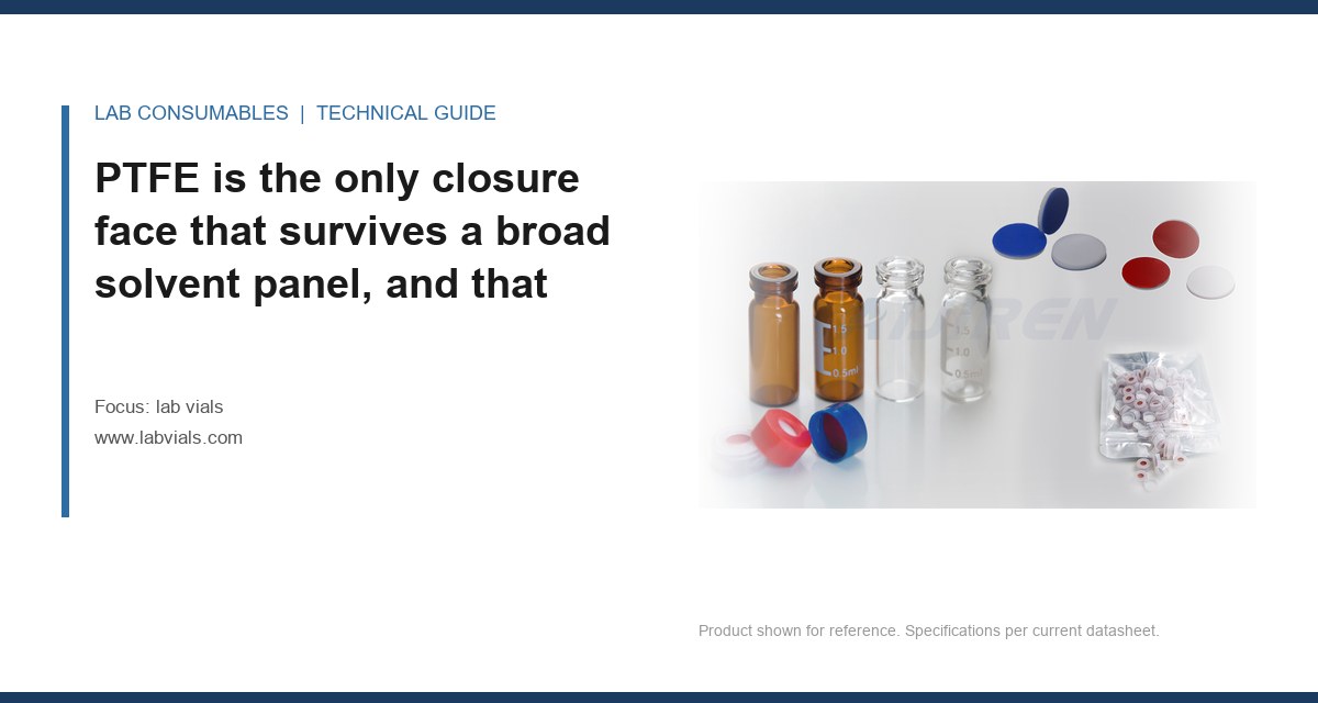 PTFE is the only closure face that survives a broad solvent panel, and that